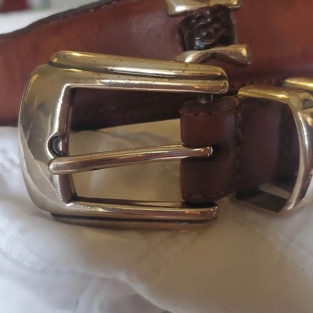 PGA Belt Leather Brown Golf Silver Tone Mens